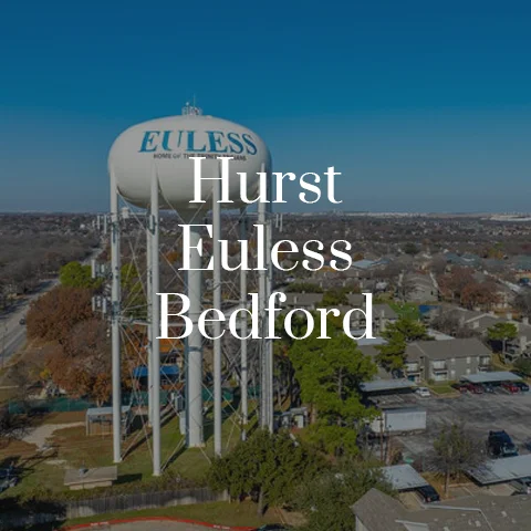 Euless water tower above Hurst, Euless and Bedford