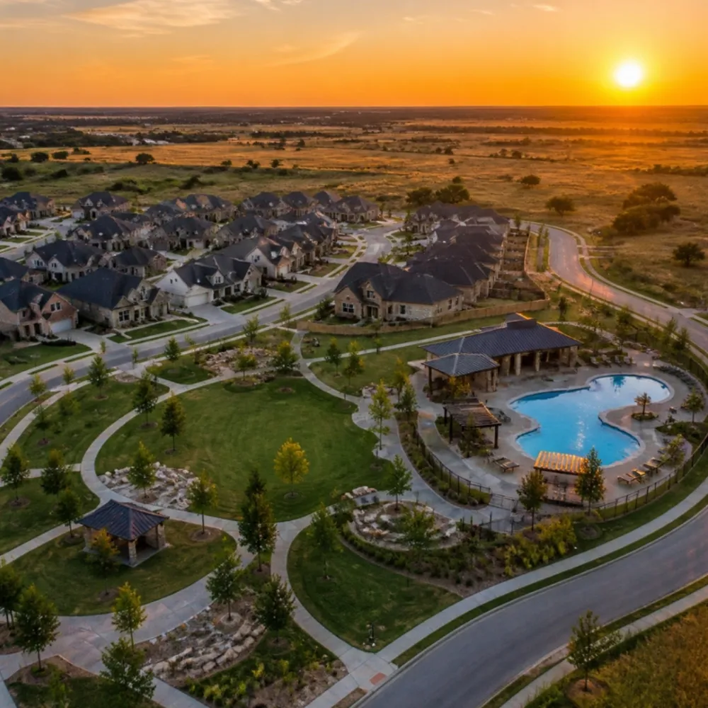 New master-planned community with a pool and park in Northlake, Texas